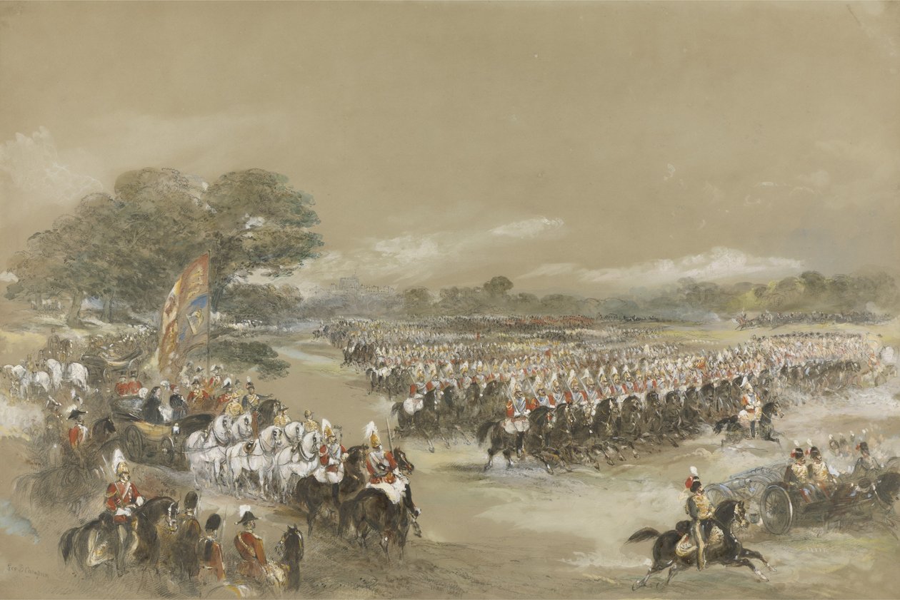 Resenha Real em Windsor, Rainha Vitória e Khedive Ismail Pashe do Egito, 26 de junho de 1868 (wc, guache e giz preto) de George Bryant Campion