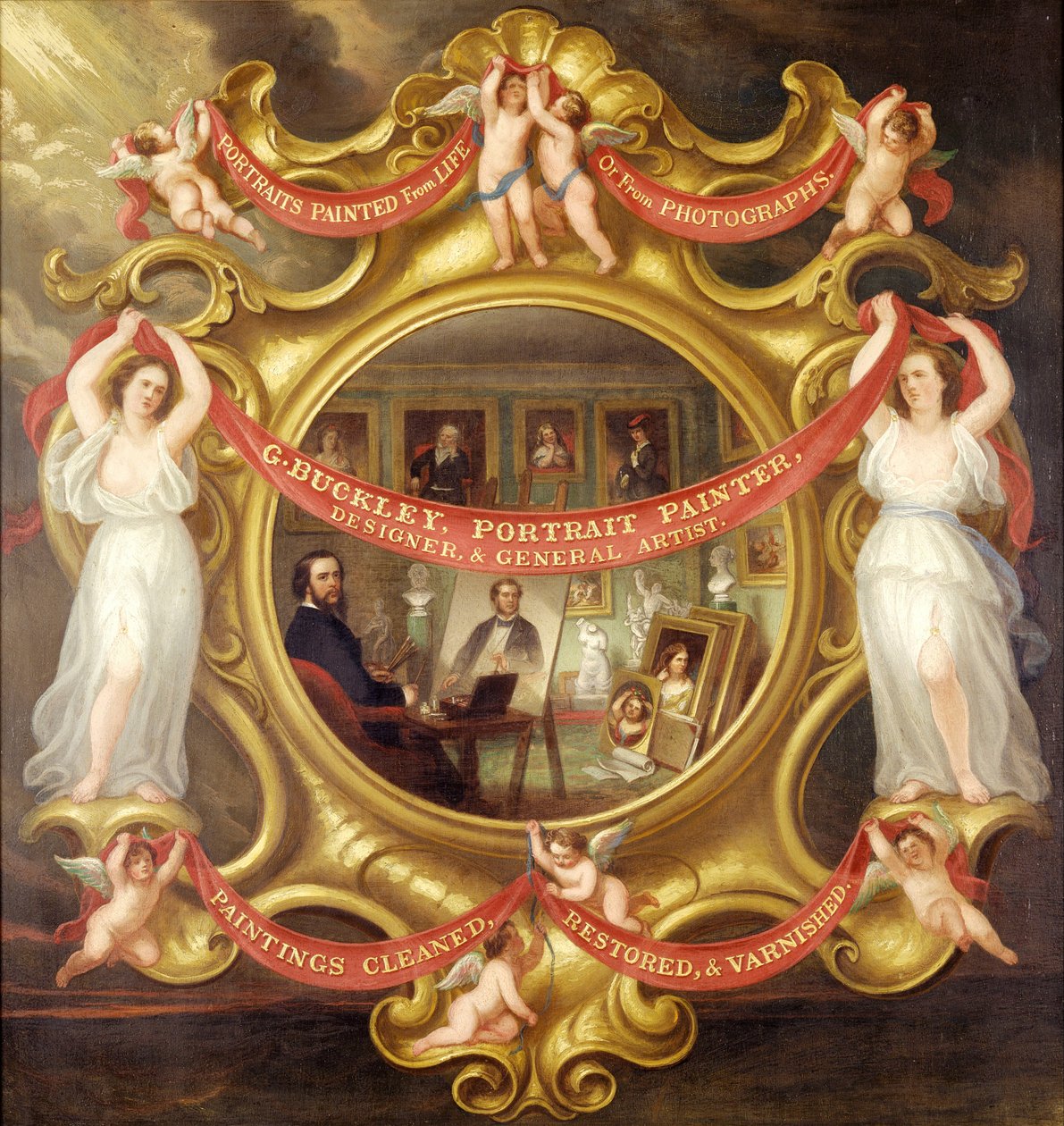 Pintura - Tabuleta de publicidade do pintor G. Buckley de George Buckley