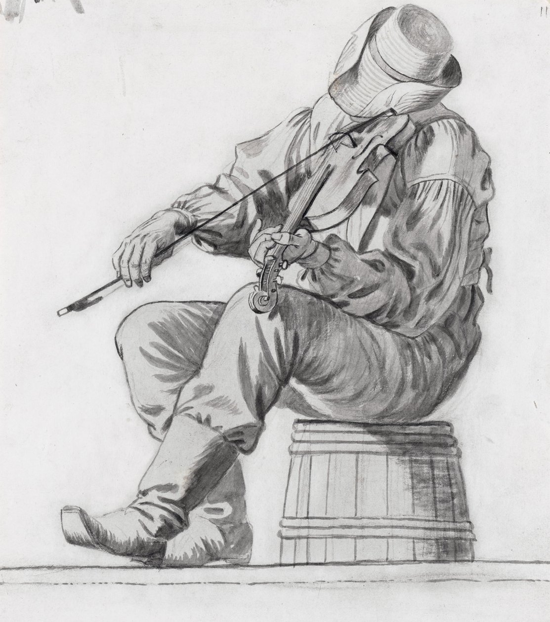 Violinista (estudo para o Jolly Flatboatmen) (reto) de George Caleb Bingham