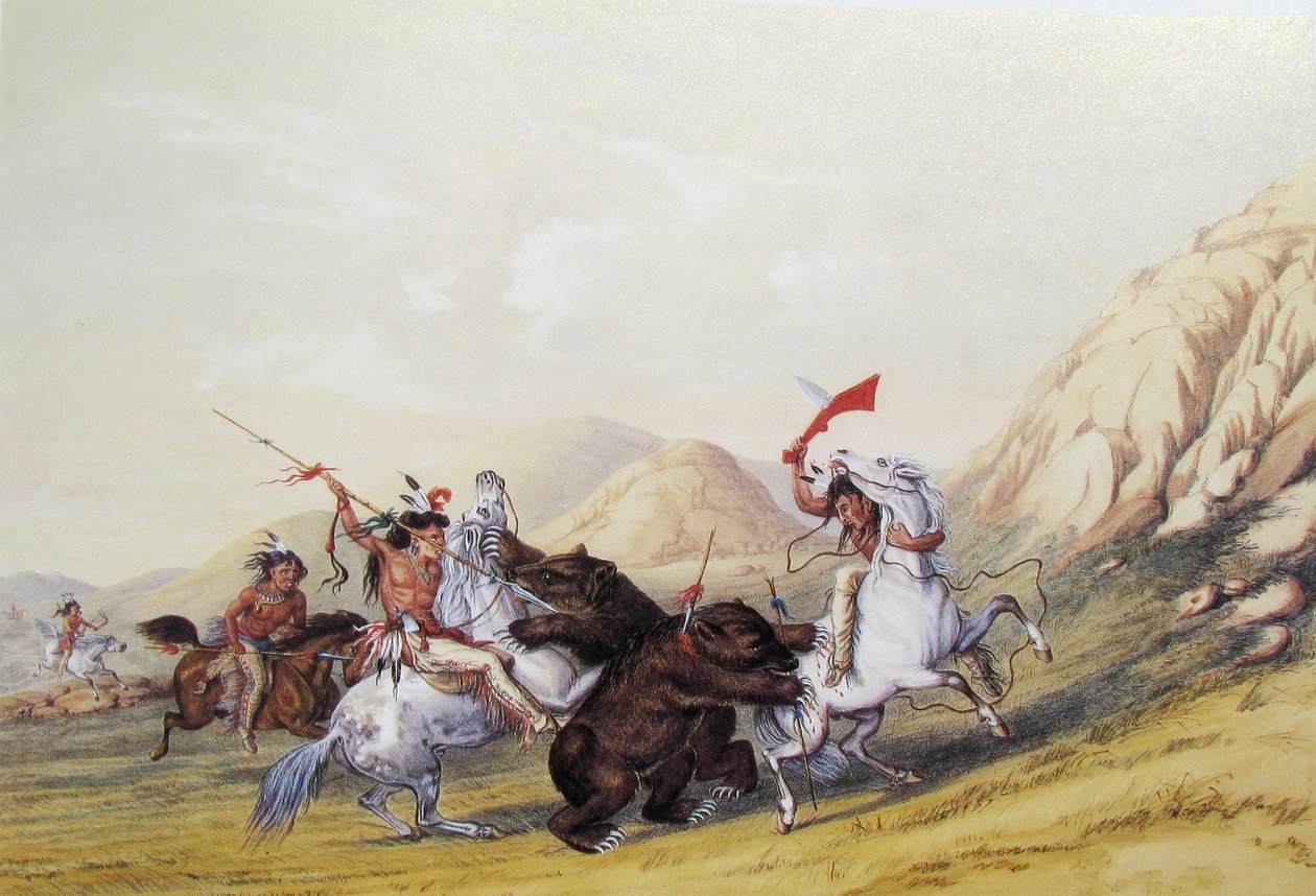 Atacando o urso pardo - não. 19 de George Catlin