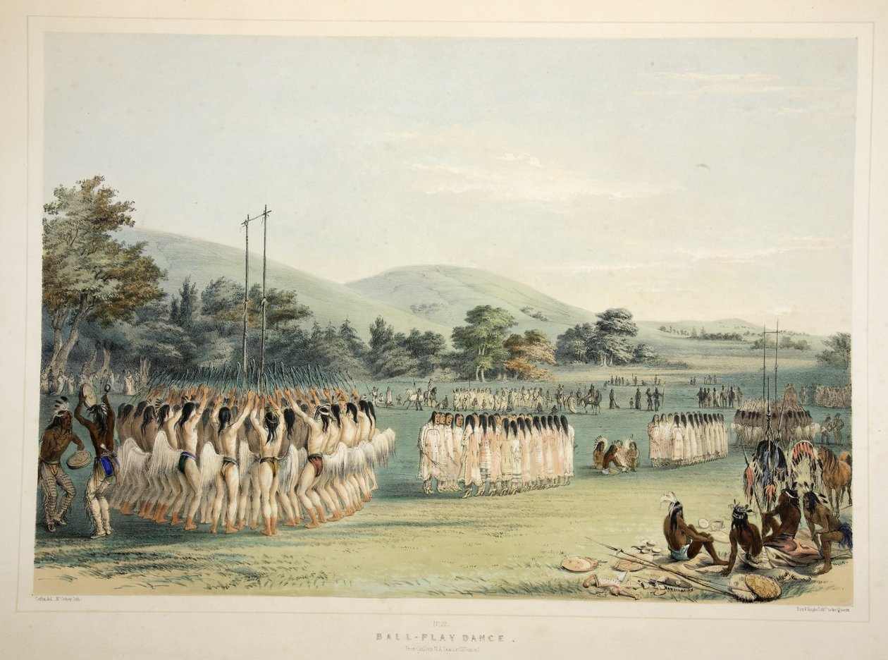 Ball-Player Dance, da Catlins North American Indian Portfolio. Cenas de caça e diversões das Montanhas Rochosas e Prairies of America, pub. 1845 de George Catlin