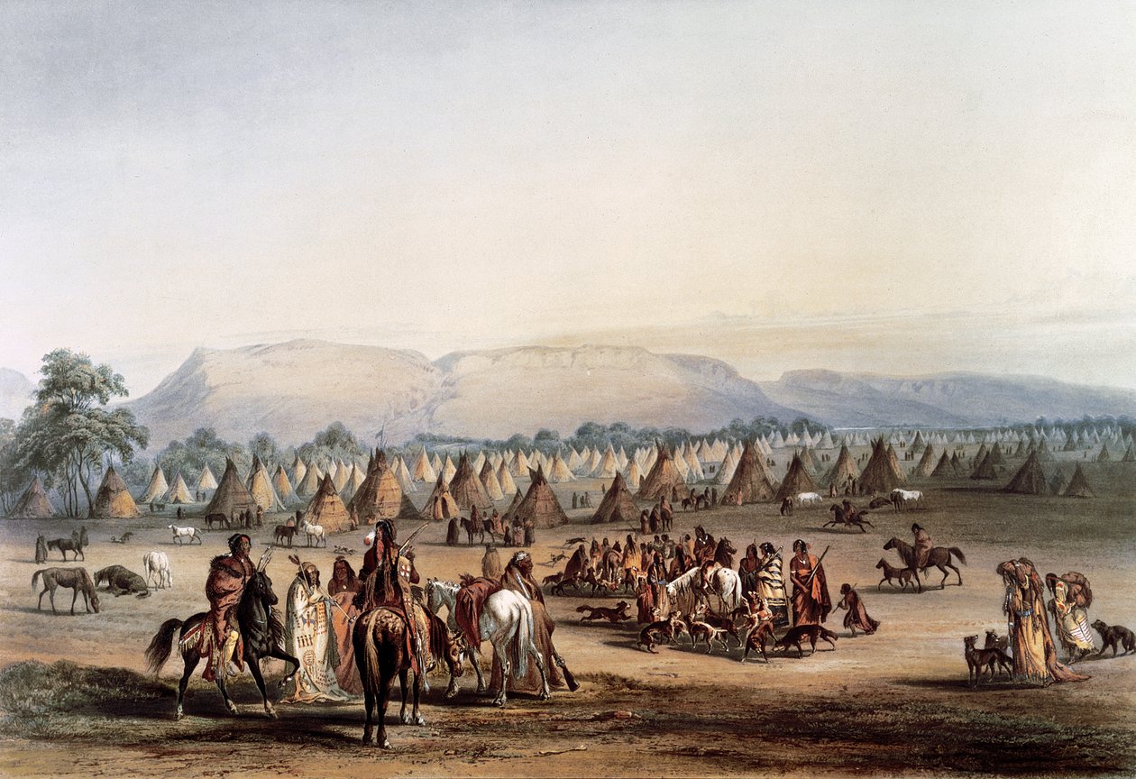 Acampamento dos índios Piekann de George Catlin