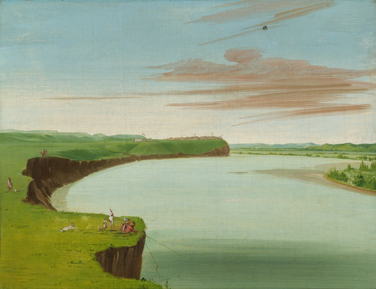 Vista distante da aldeia de Mandan de George Catlin