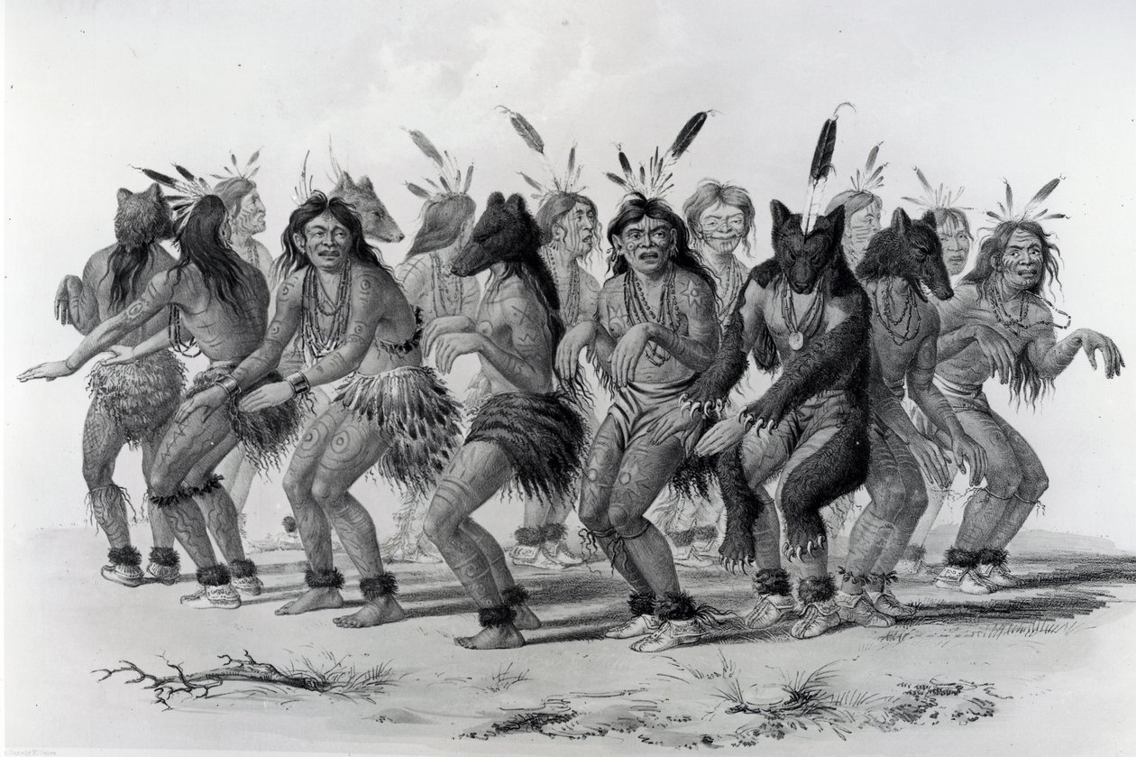 Dança do urso do nativo americano, gravada por John McGahey de George Catlin
