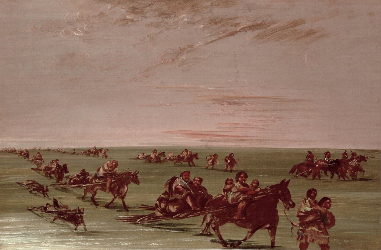 Índios vermelhos usando o Travois de George Catlin