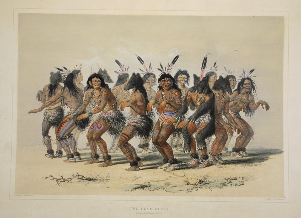 The Bear Dance, da Catlins North American Indian Portfolio. Cenas de caça e diversões das Montanhas Rochosas e Prairies of America, pub. 1845 de George Catlin