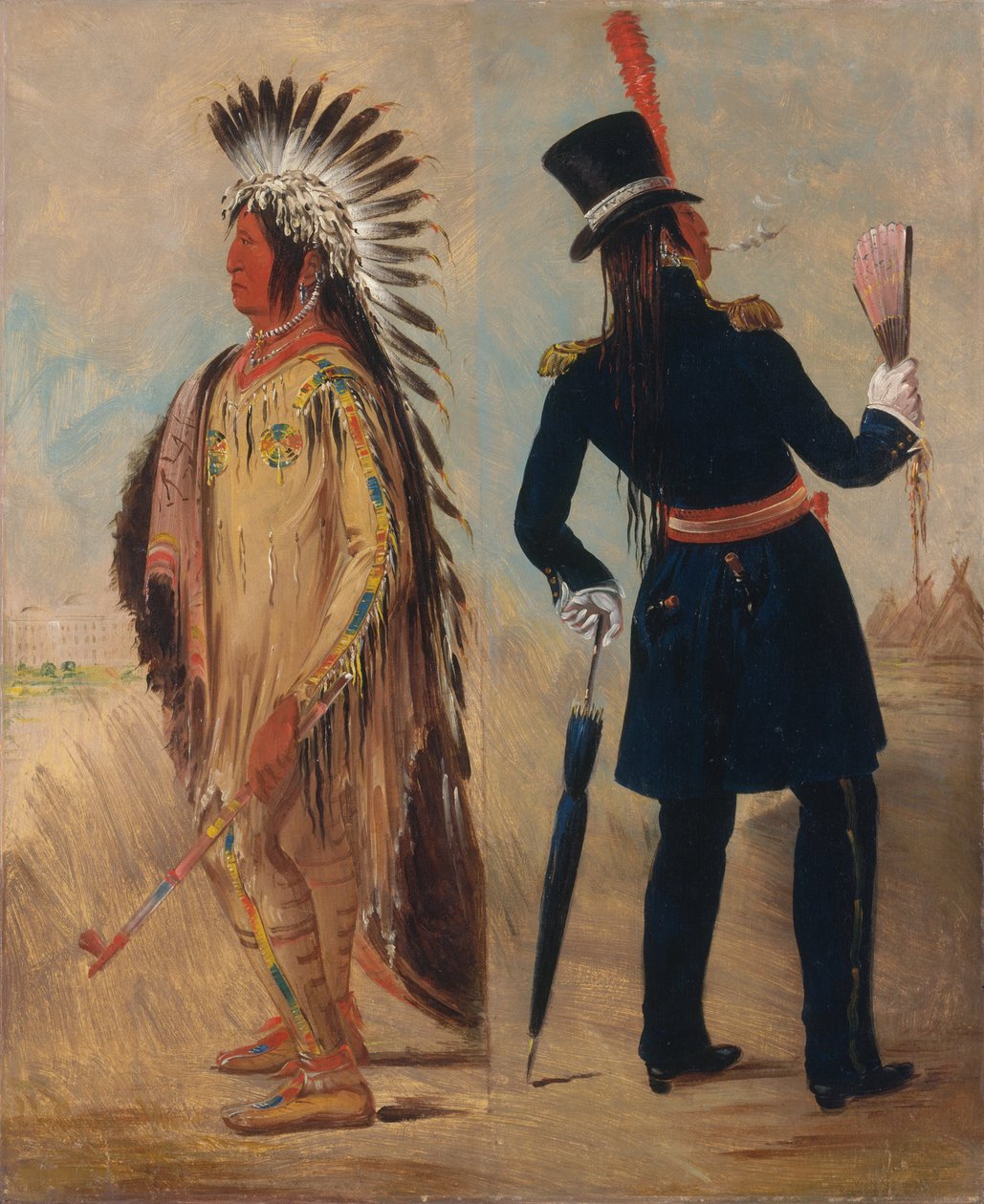 Wi-jún-jon, cabeça de ovo de pombos (a luz) indo e retornando de Washington de George Catlin