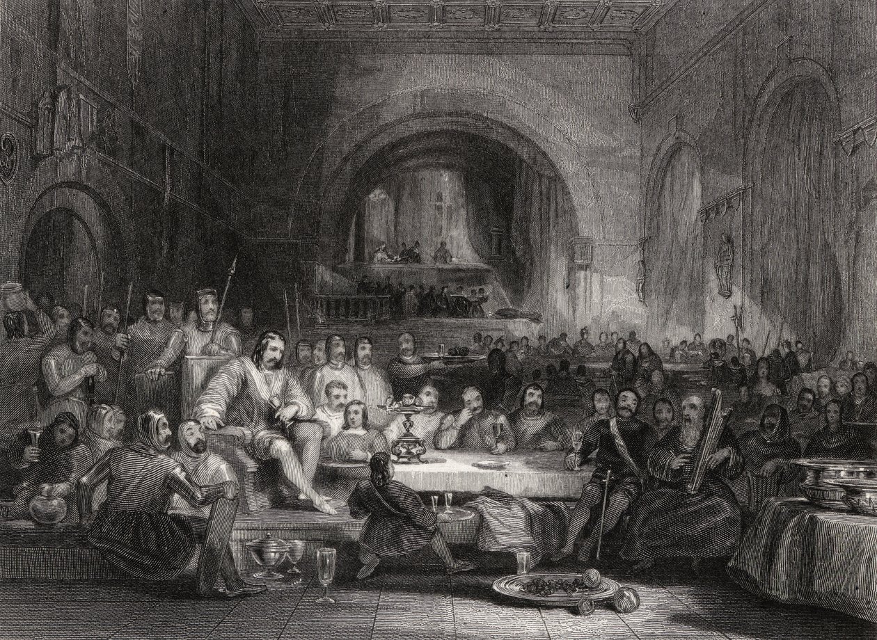 Príncipe Llewellyn e seus barões, gravados por William Radclyffe (1783-1855) de George Cattermole