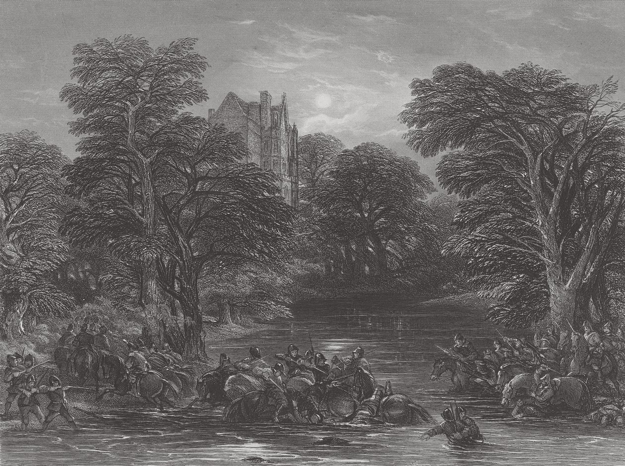 Os escoceses perseguidos após a batalha de Preston, gravada por JC Varrall, 1844 de George Cattermole
