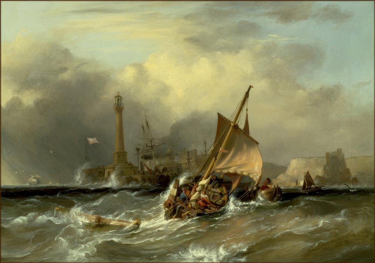 G. Câmaras, navios em forte corrente antes de Margate - pintura de George Chambers