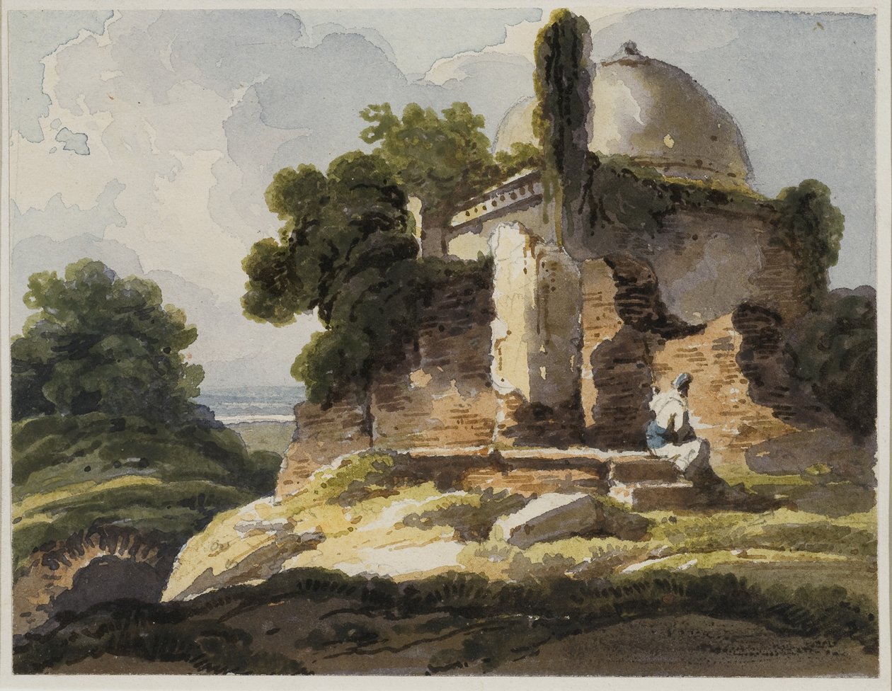 Paisagem vista com túmulo abobadado muçulmano, 1819 (wc no papel) de George Chinnery
