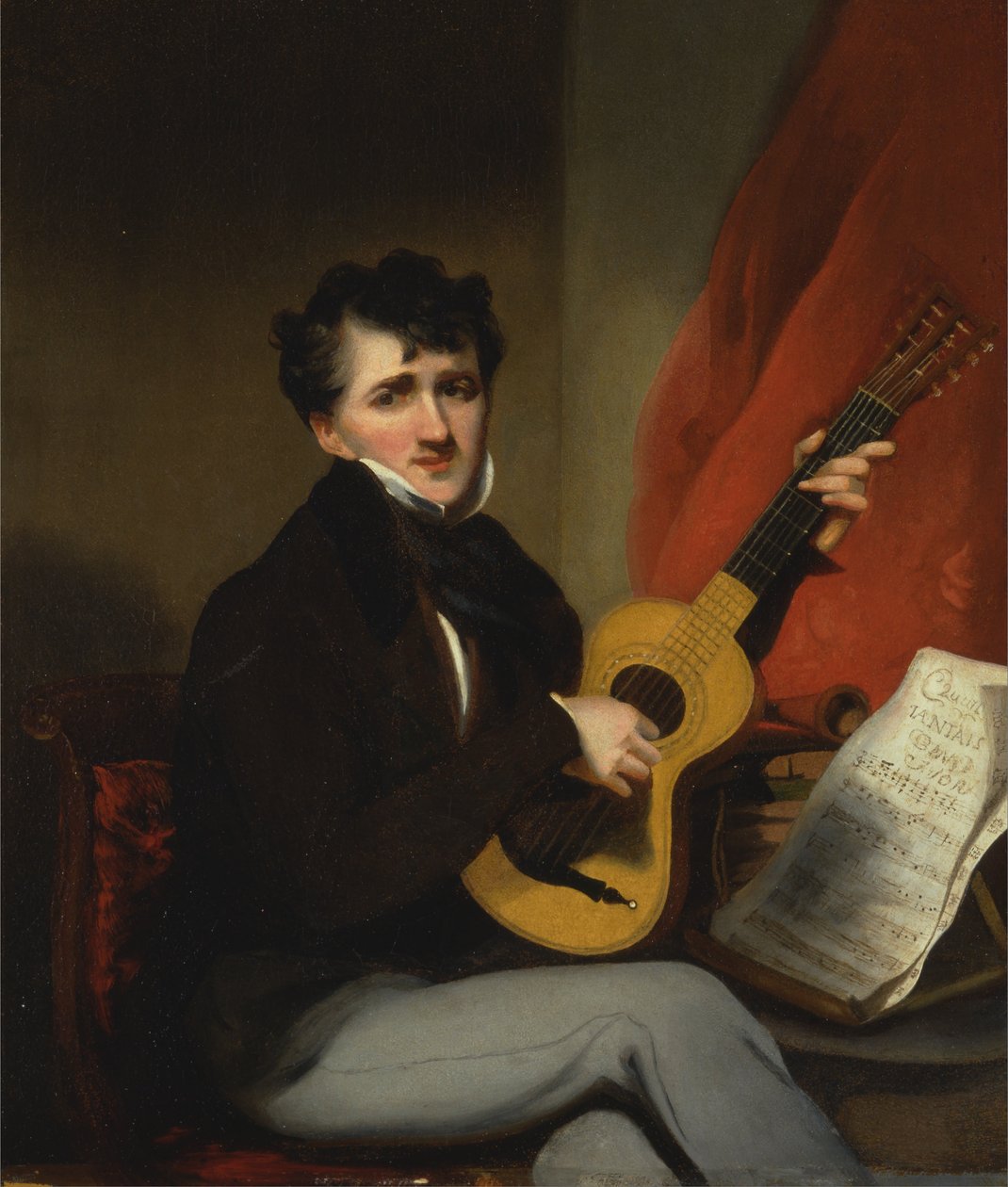 Retrato de um homem tocando uma guitarra de George Chinnery