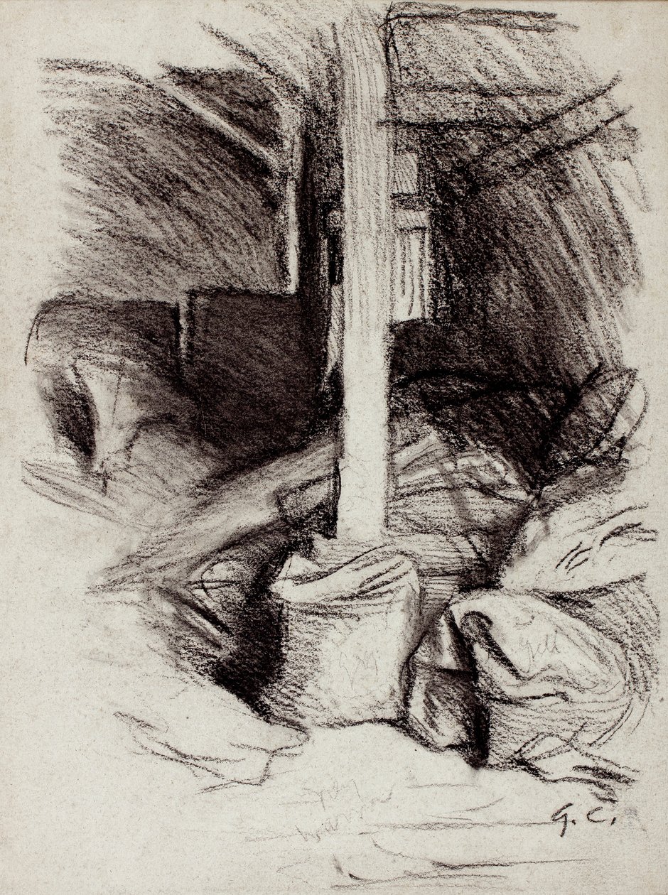 Interior do celeiro (carvão sobre papel) de George Clausen