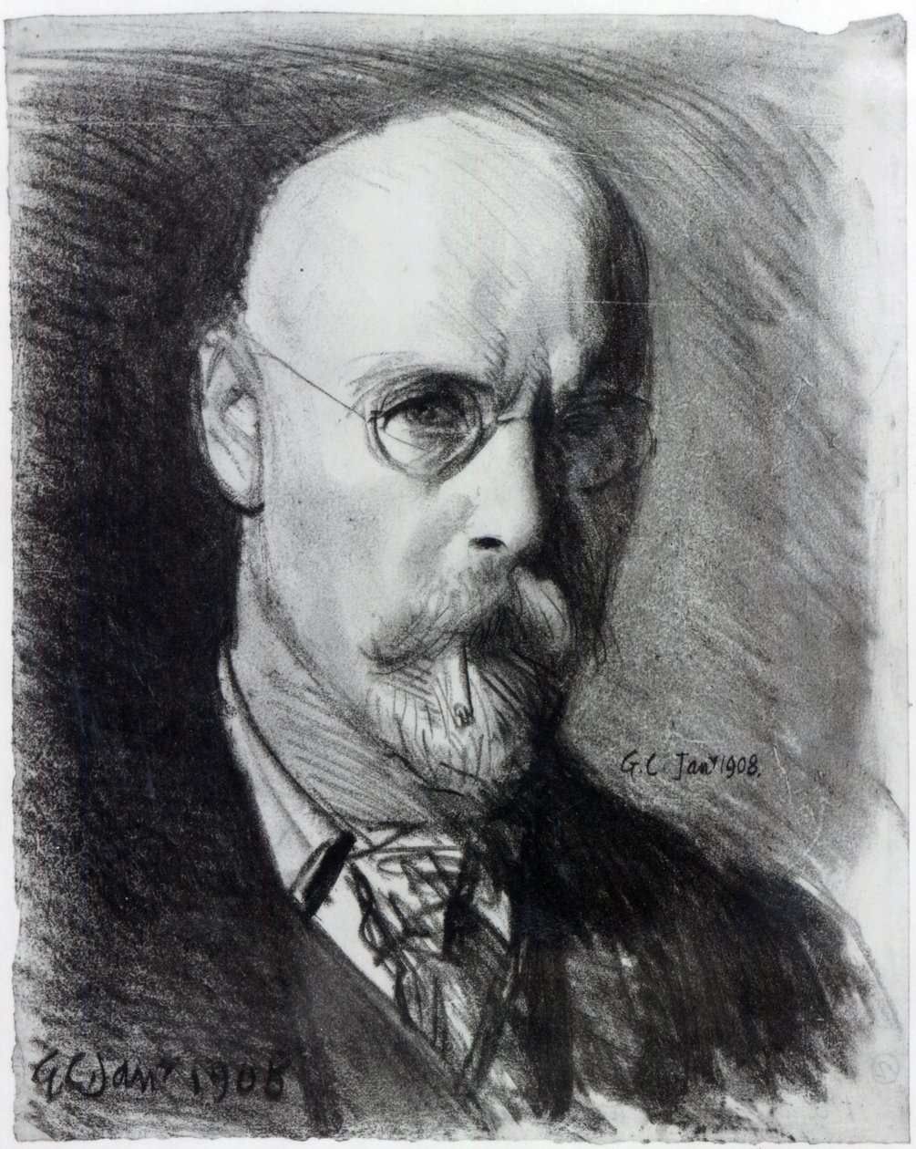 Auto-retrato, 1908 (carvão sobre papel) de George Clausen