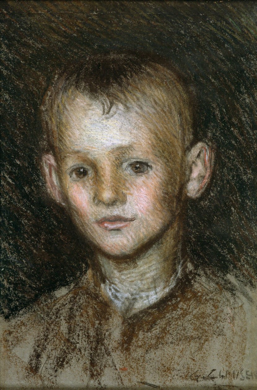 Estudo de um menino de fazenda (pastel sobre papel) de George Clausen