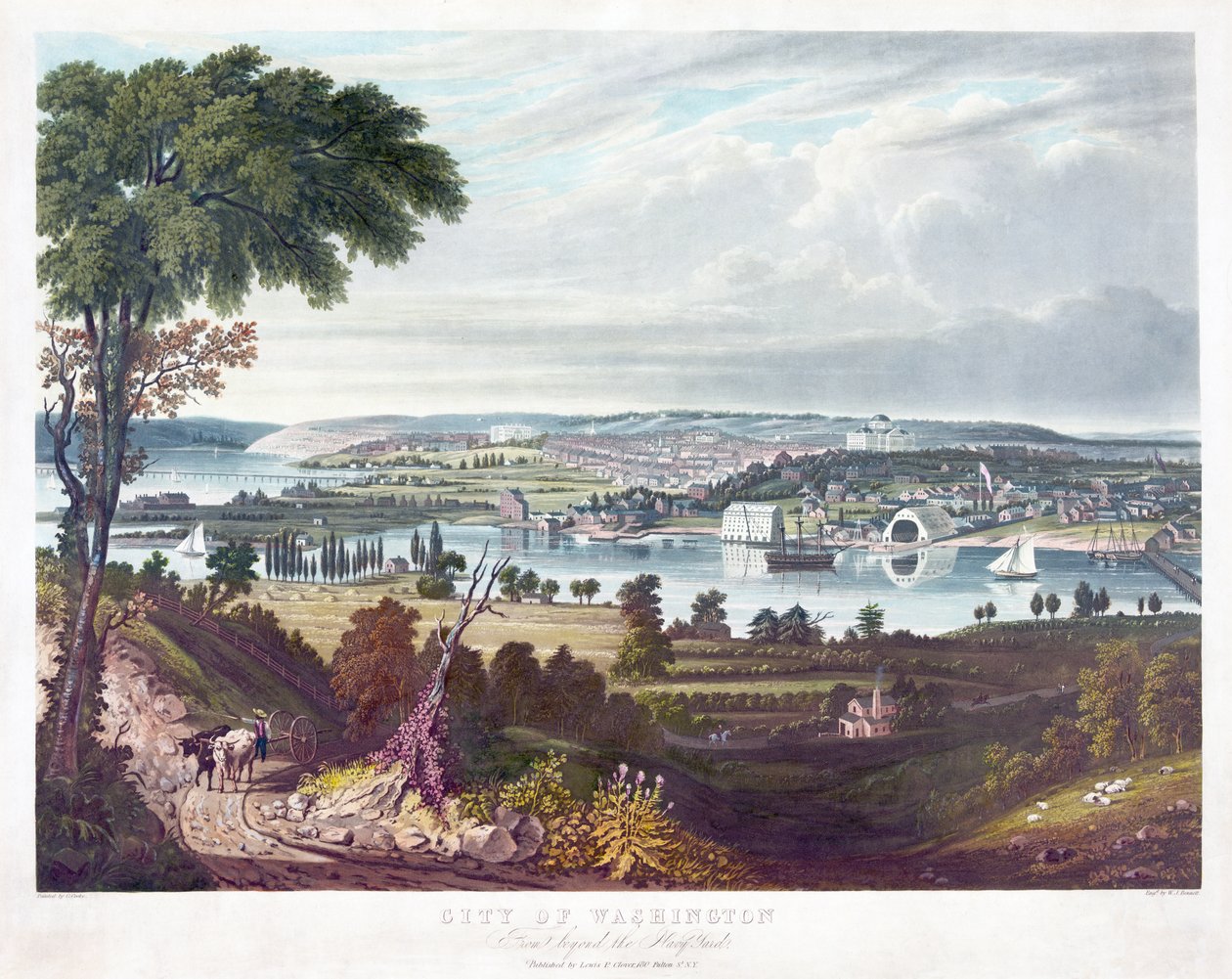 Cidade de Washington de além do estaleiro da Marinha, gravura por William James Bennett (1787-1844) c.1834 de George Cooke
