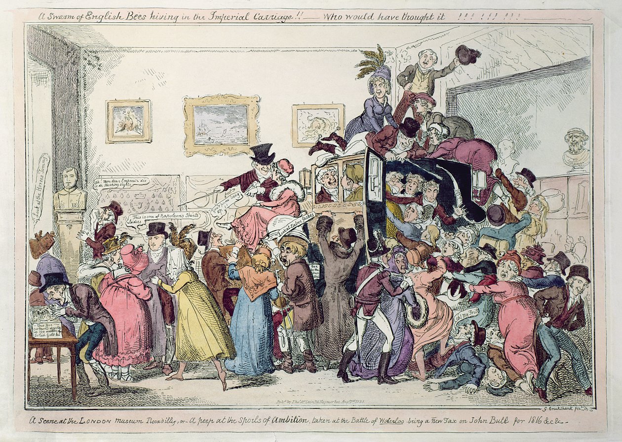 &39;Um enxame de abelhas inglesas que entram na carruagem imperial !! - Quem teria pensado que &39;ou&39; Uma cena no Museu de Londres, Piccadilly &39;, século 19 de George Cruikshank