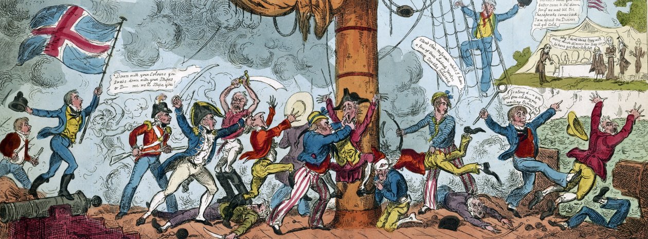 Caricatura, descrevendo, um, britânico, embarque, partido, 1813 de George Cruikshank