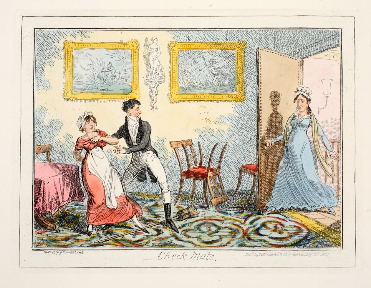 Check Mate, 1835 (gravura colorida à mão) de George Cruikshank