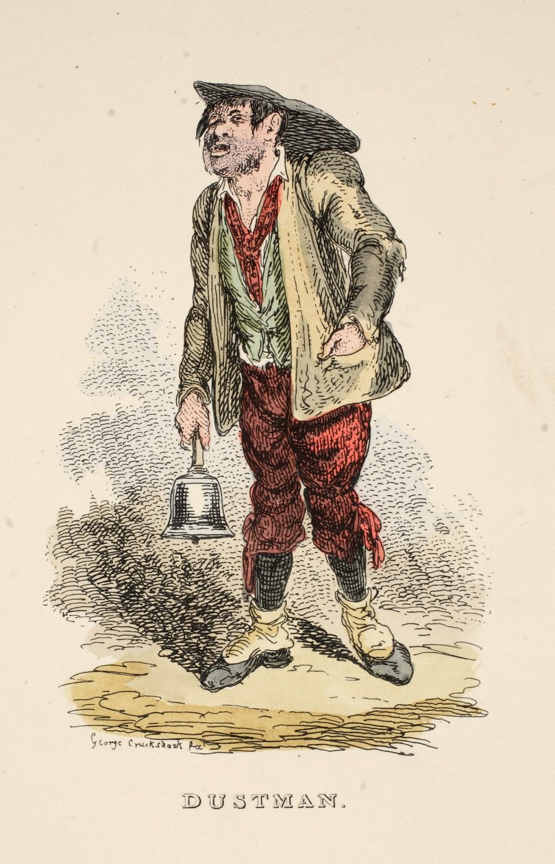 Dustman, da The Gentlemans Pocket Magazine, pub. 1827 (gravura colorida à mão) de George Cruikshank