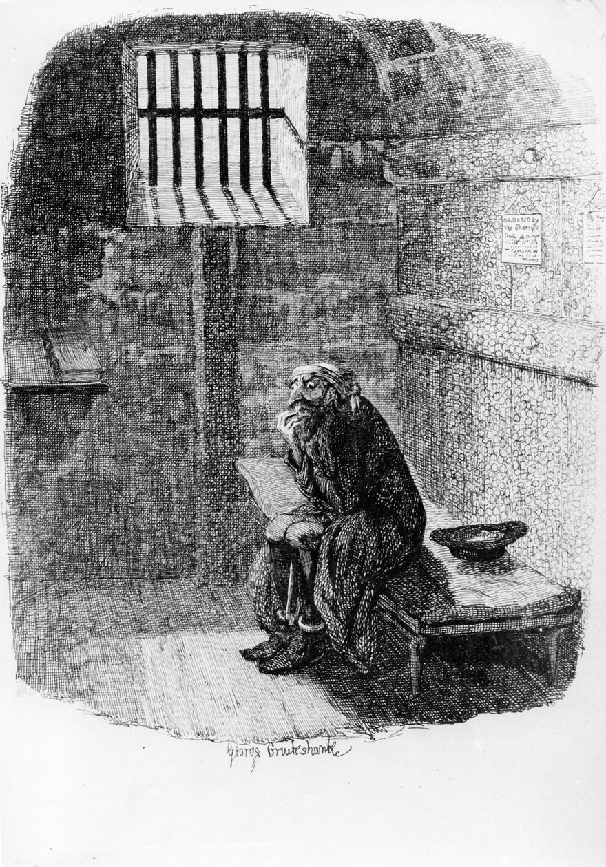 Fagin na pilha condenada, ilustração de &39;Oliver Twist&39; por Charles Dickens, 1838 de George Cruikshank