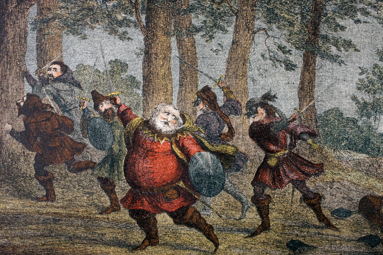 "Falstaff mói até a morte e fica na terra magra enquanto caminha", 1890 de George Cruikshank