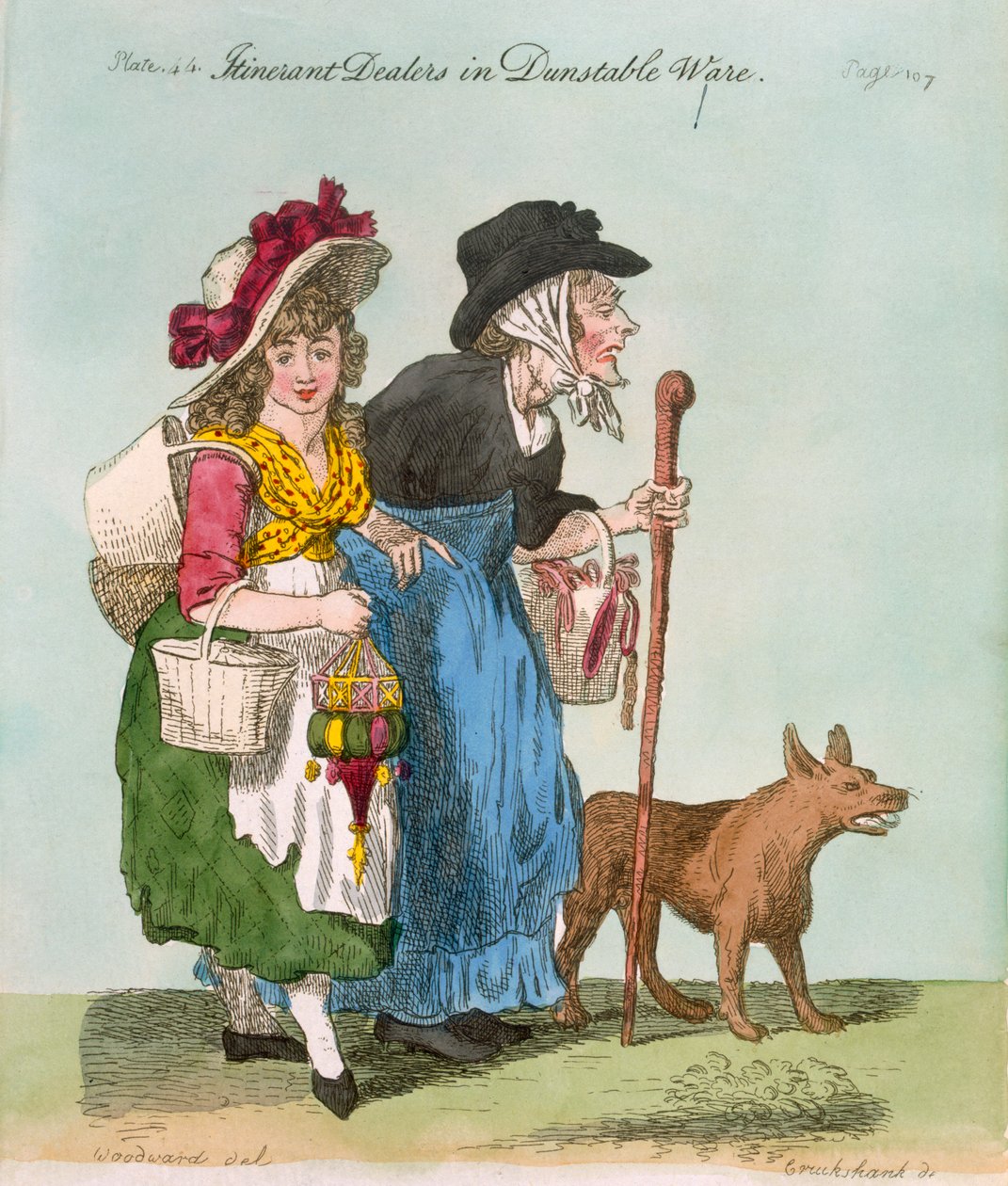 Concessionários Itinerantes em Mercadorias Dustable, 1796 (gravura à mão colorida) de George Cruikshank