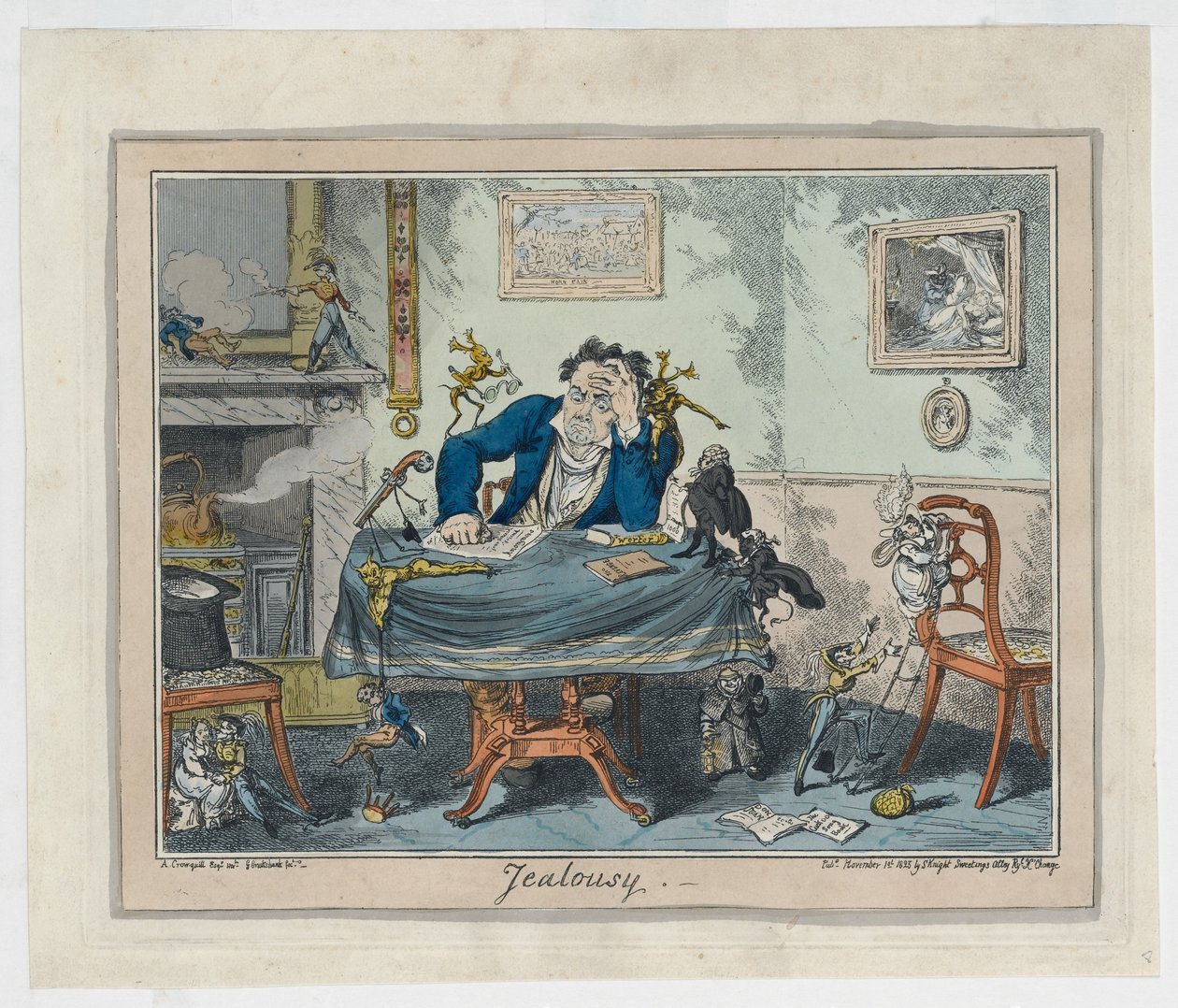 Ciúme, 1825 (gravura colorida à mão) de George Cruikshank