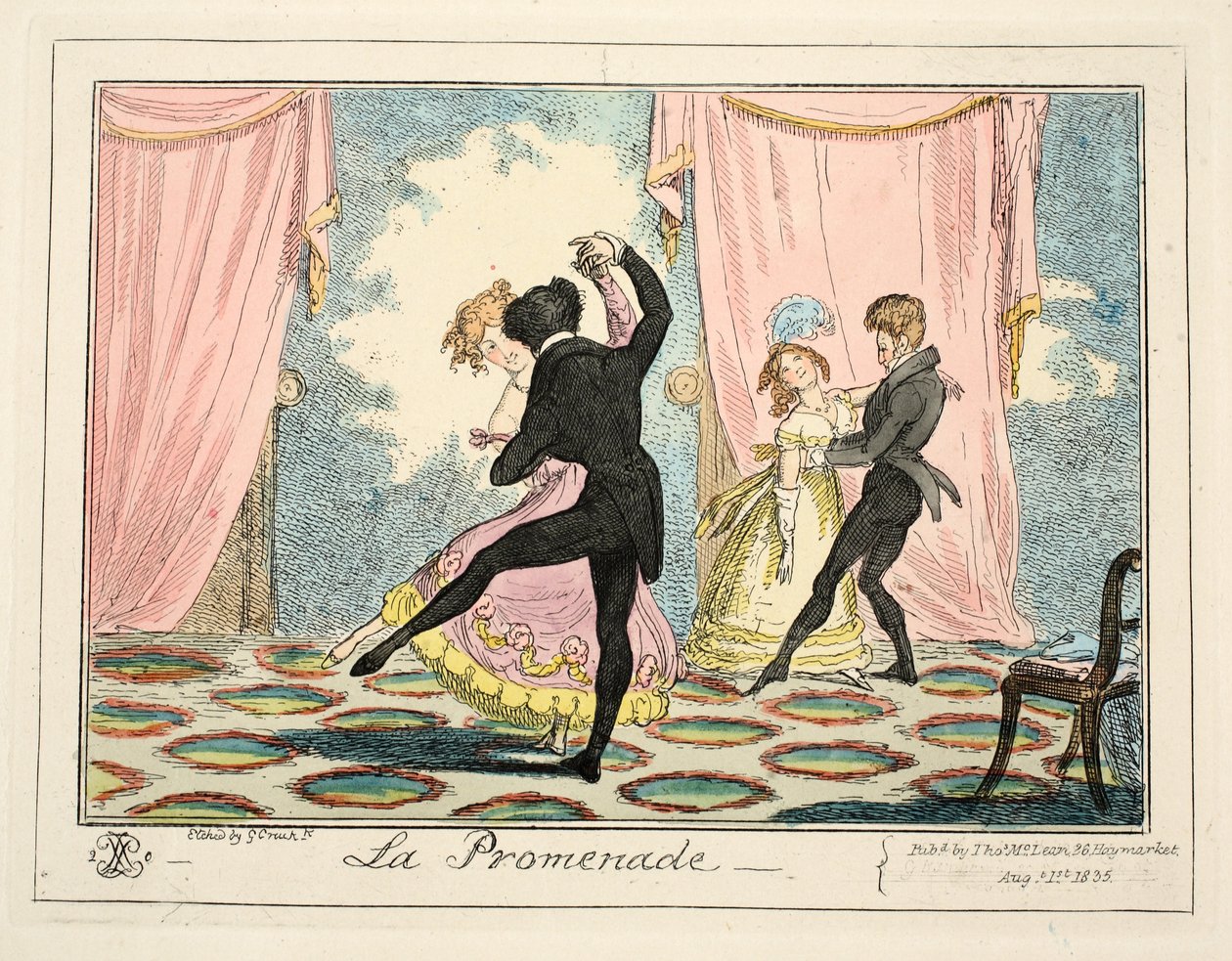 La Promenade, 1835 (gravura colorida à mão) de George Cruikshank