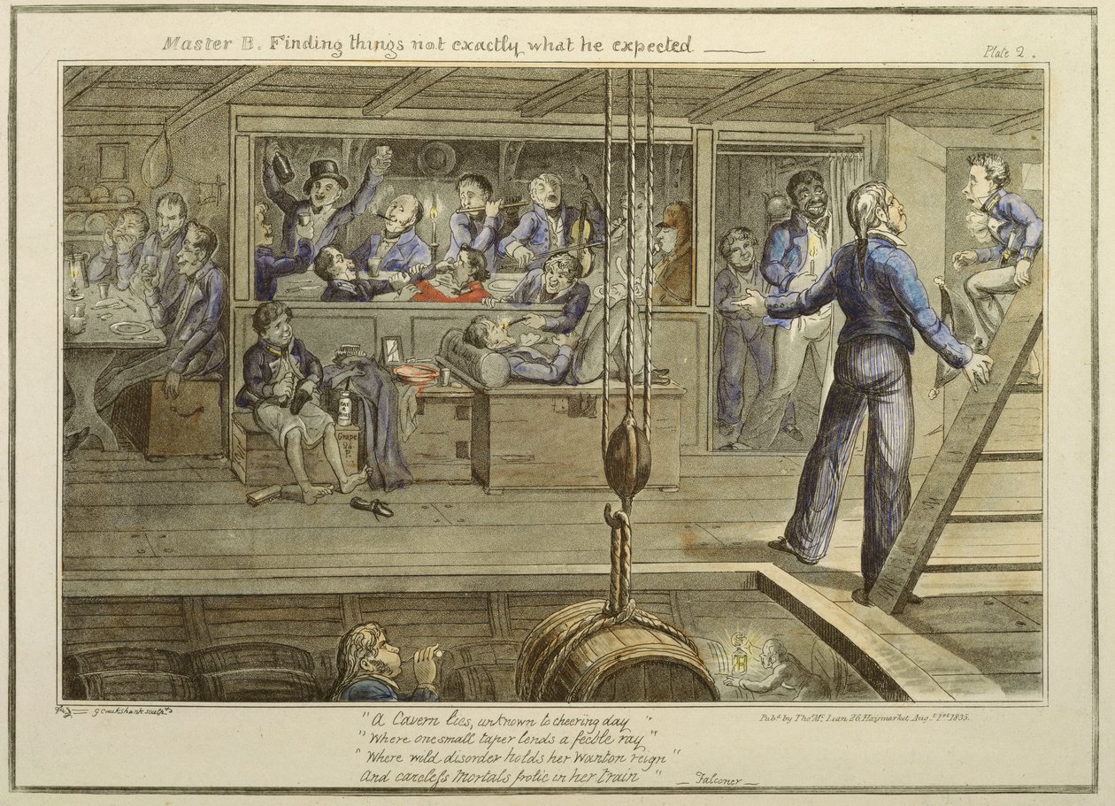 Mestre B encontrando as coisas não exatamente o que ele esperava, de &39;O Progresso de um Aioleiro&39;, publicado por Thomas McLean, 1º de agosto de 1835 (aquatinta colorida) de George Cruikshank
