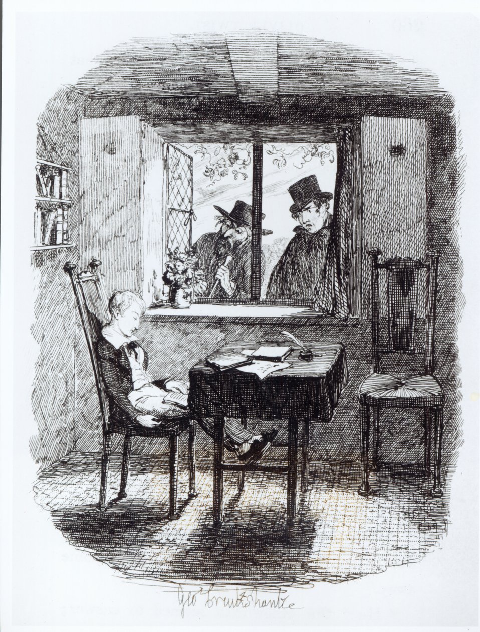 Monges e Judeus Discover Oliver, ilustração de &39;Oliver Twist&39; de Charles Dickens, 1838 de George Cruikshank
