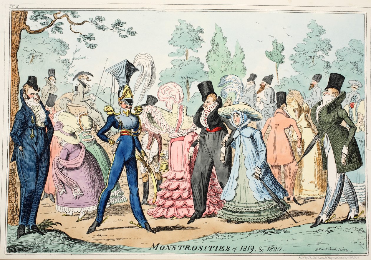 Monstruosidades de 1819 e 1820, pub. 1835 (gravura colorida à mão) de George Cruikshank