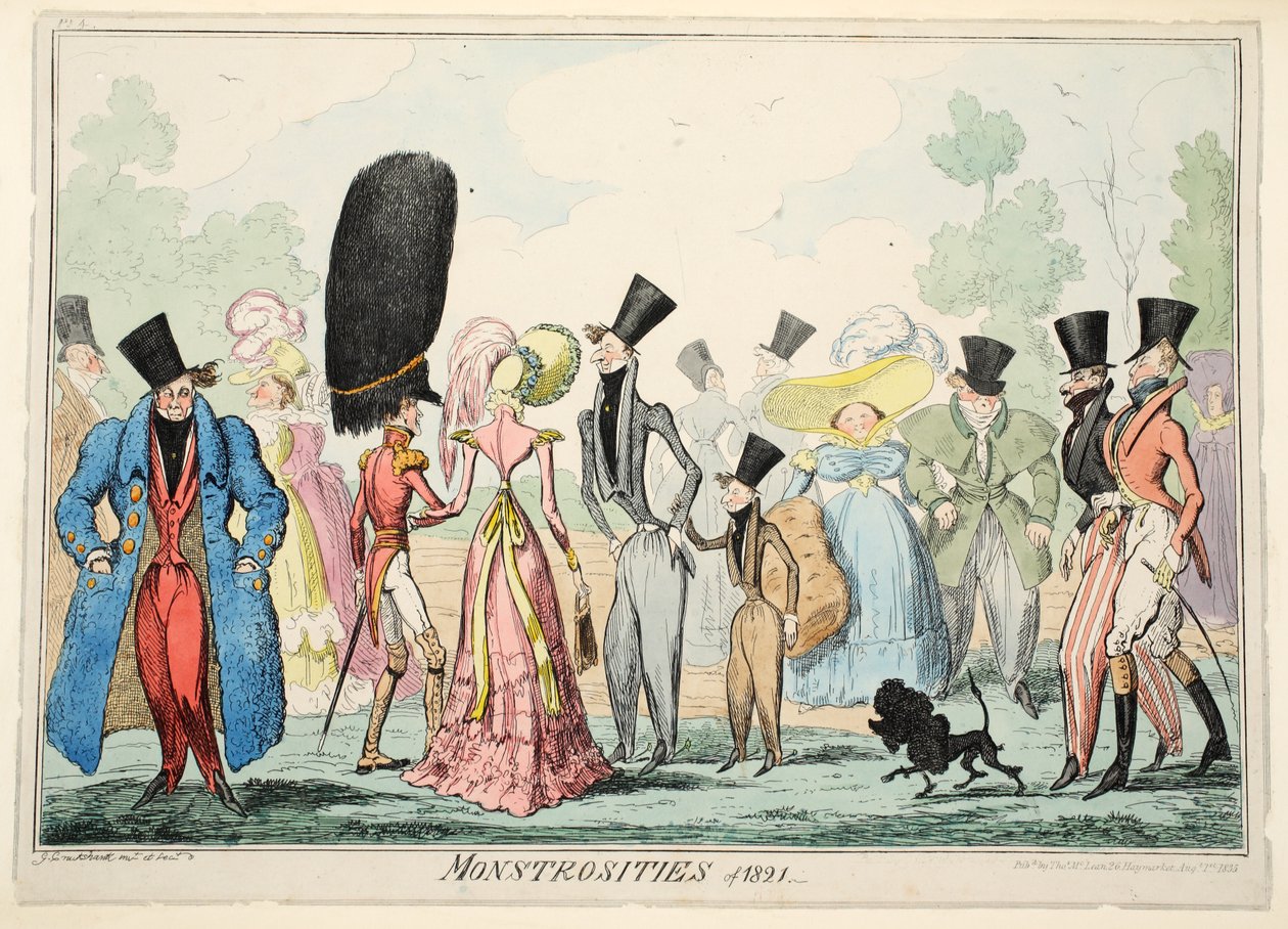 Monstruosidades de 1821, pub. 1835 (gravura colorida à mão) de George Cruikshank