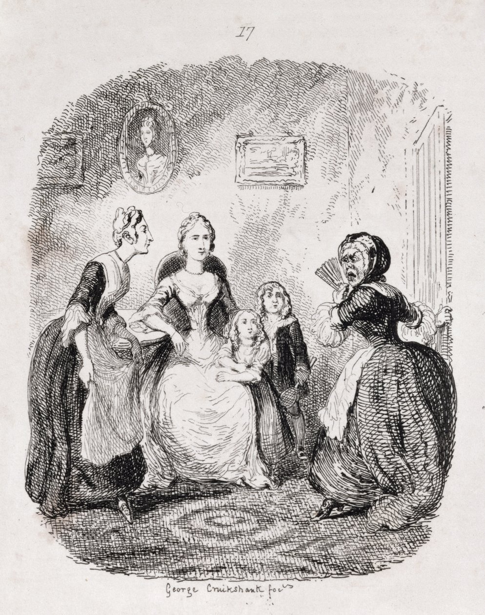 Raiva da Sra. Ellison ao se encontrar Detectada, de "Amelia", gravada pelo artista, ilustração de "As Obras de Henry Fielding", pub. por Henry G. Bohn, 1853 de George Cruikshank