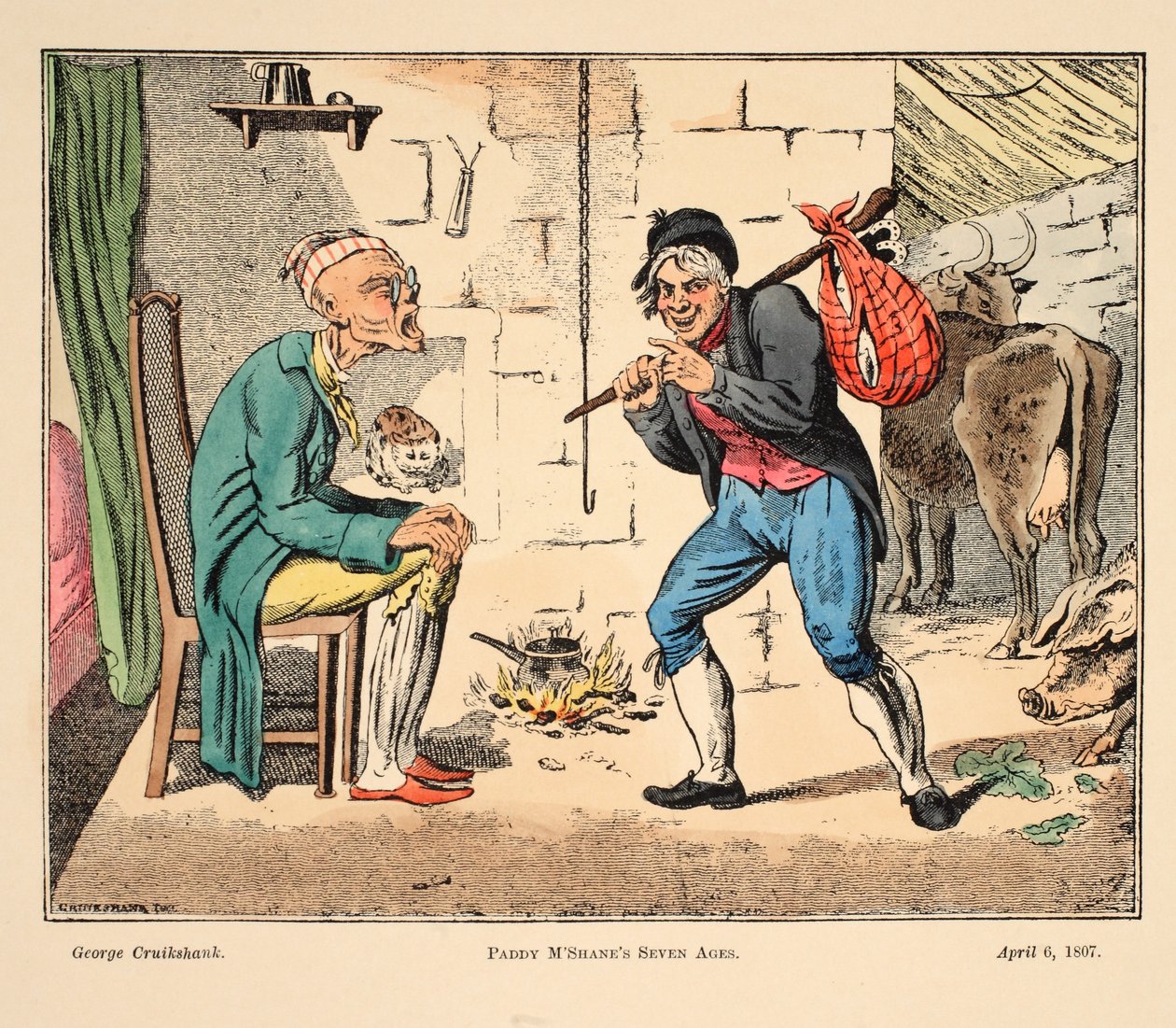 As sete idades de Paddy M&39;Shane, pub. 1807 (gravura colorida à mão) de George Cruikshank
