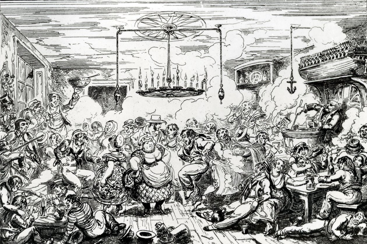 Marinheiros festejam, ou espiam no Quarto Longo, 1825 de George Cruikshank