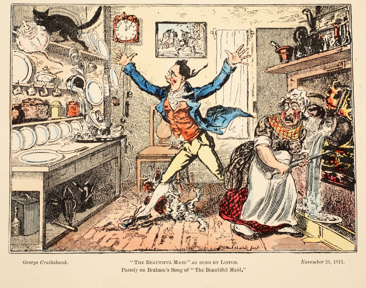 The Beautiful Maid, cantada por Liston, pub. 1811 (gravura colorida à mão) de George Cruikshank
