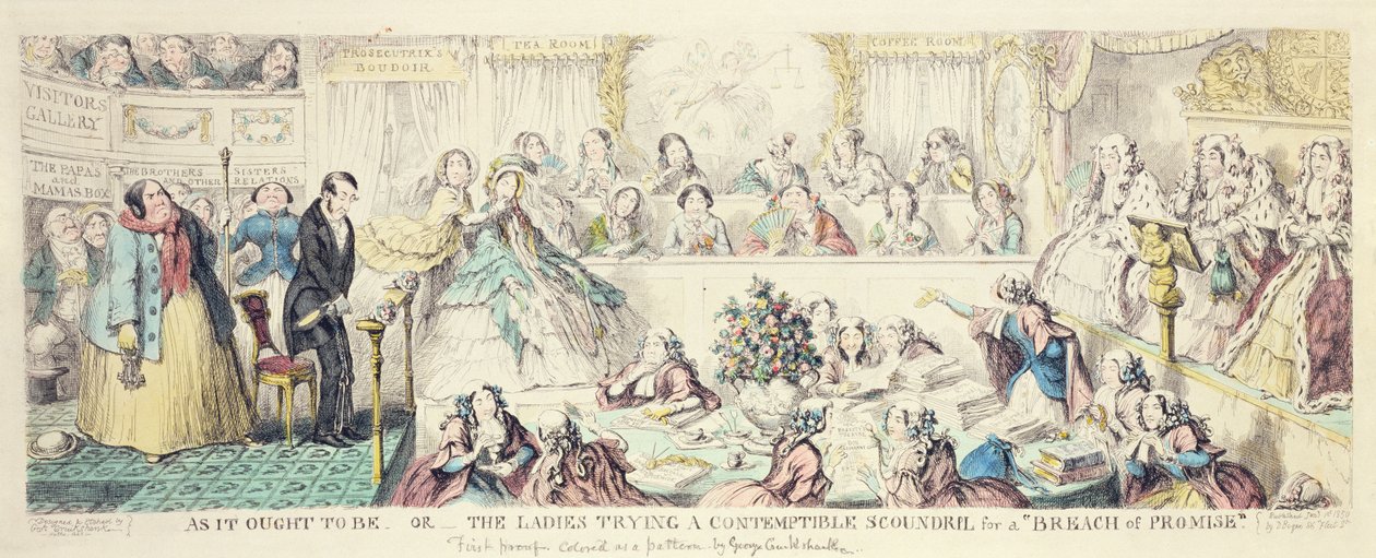 A quebra da promessa - desenhos animados mão colorido gravura de George Cruikshank