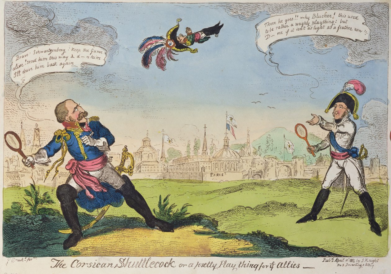 A peteca da Córsega, 1814 (litografia colorida) de George Cruikshank