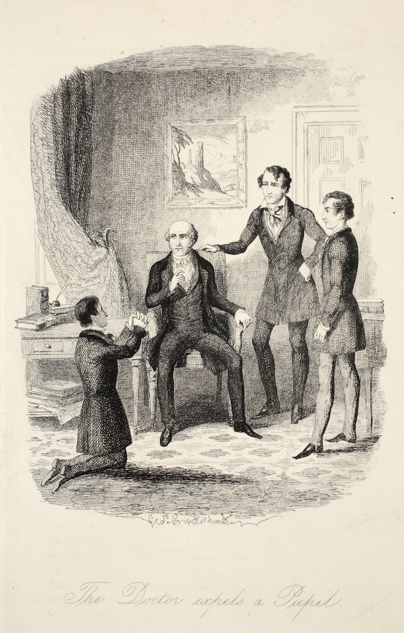 O médico expulsa um aluno, de Frank Fairleigh ou cenas da vida de um aluno particular, pub. c.1870 de George Cruikshank