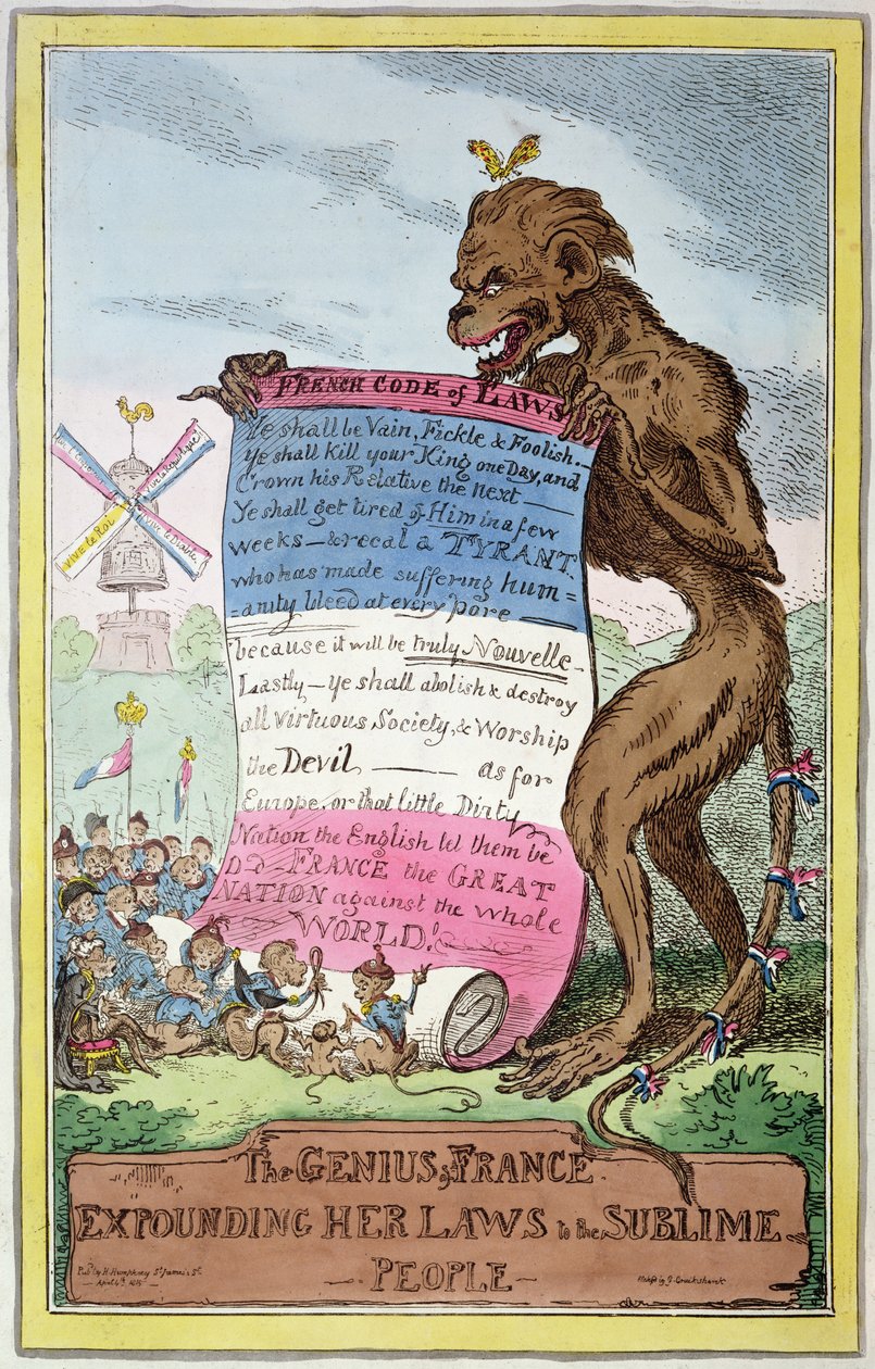 O Gênio da França, 4 de abril de 1815 (lito colorido) de George Cruikshank