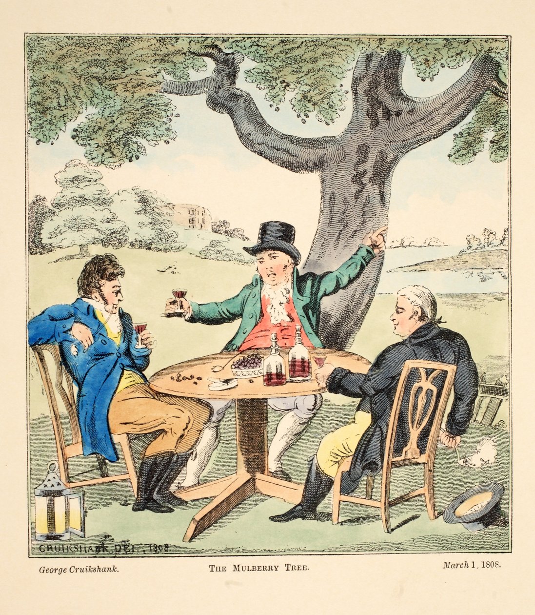 A árvore de amoreira, pub. 1808 (gravura colorida à mão) de George Cruikshank