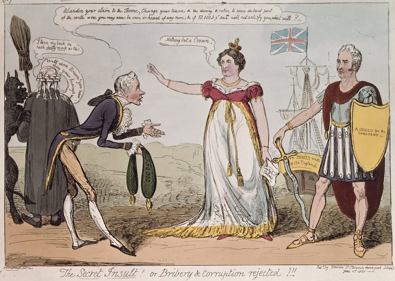O Insulto Secreto ou Suborno e Corrupção Rejeitados, publicado por Benbow, 1820 de George Cruikshank