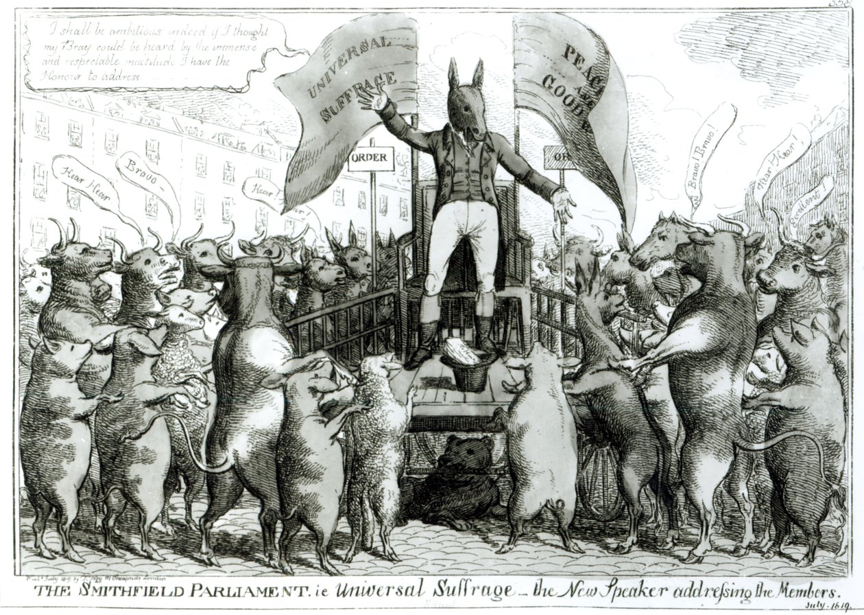 O Parlamento de Smithfield: Sufrágio Universal, publicado por Thomas Tegg, julho de 1819 de George Cruikshank