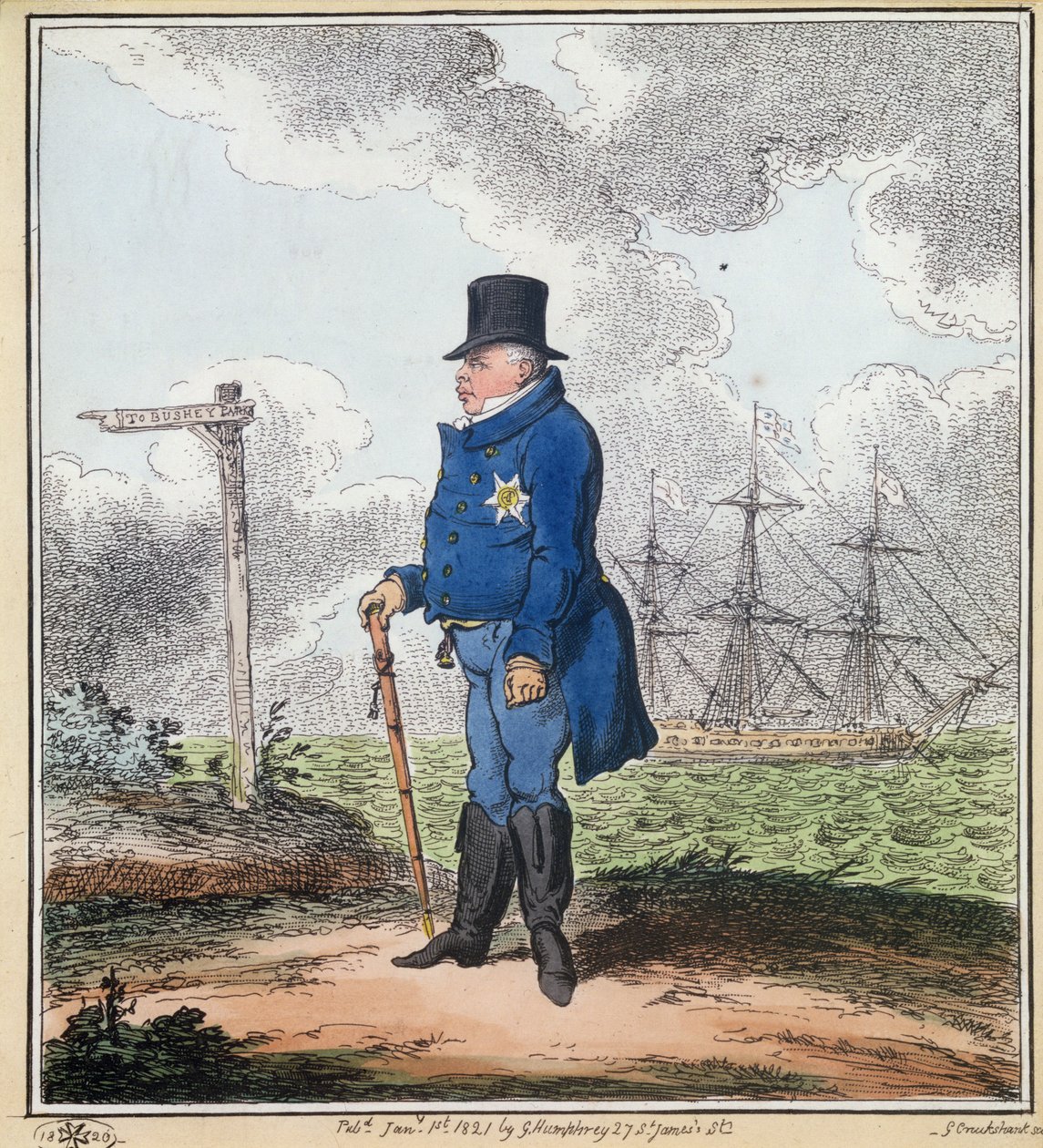 O Caminho para Bushey, 1820 (gravura colorida à mão) de George Cruikshank