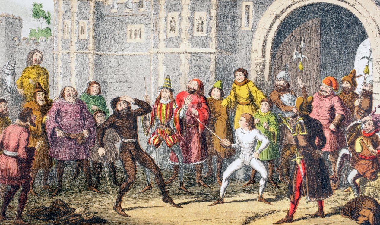 O mesmo Sir John, o mesmo. Eu o vi quebrar a cabeça de Skogan no portão da corte, quando ele era uma fenda não tão alta ”, 1890 de George Cruikshank