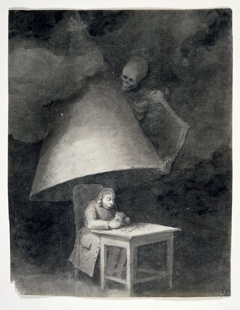 Miser Being Snuffed Out (caneta e lave sobre lápis no papel) de George Dance