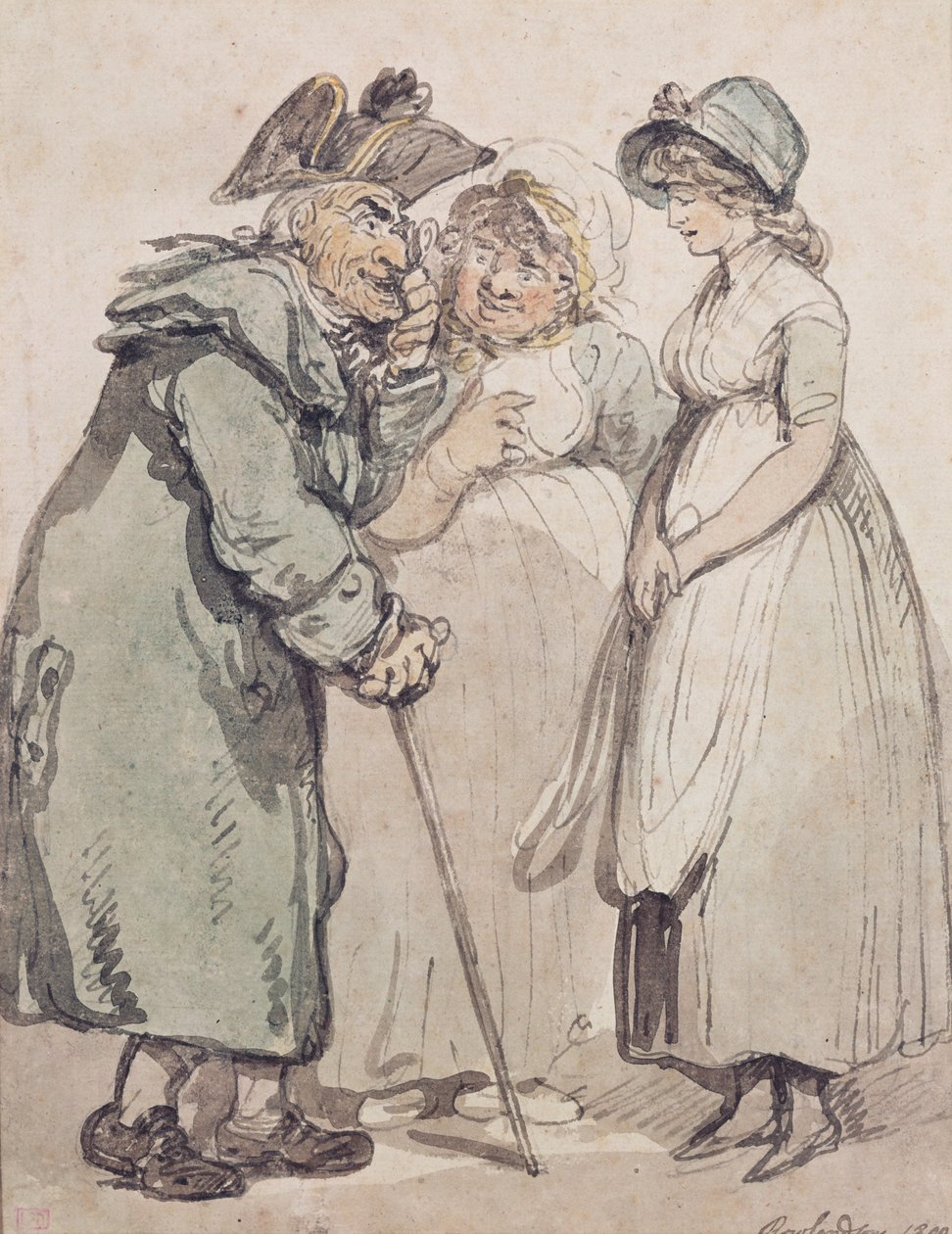 A introdução, 1800 (caneta e lavagem no papel) de George Derville Rowlandson