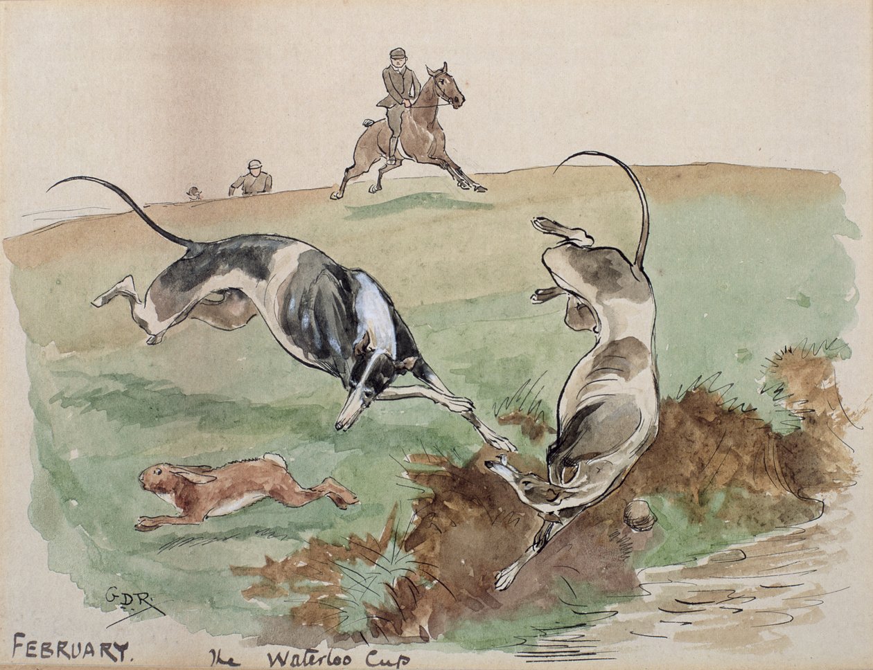 O mês de fevereiro: Coursing (caneta e tinta no papel) de George Derville Rowlandson
