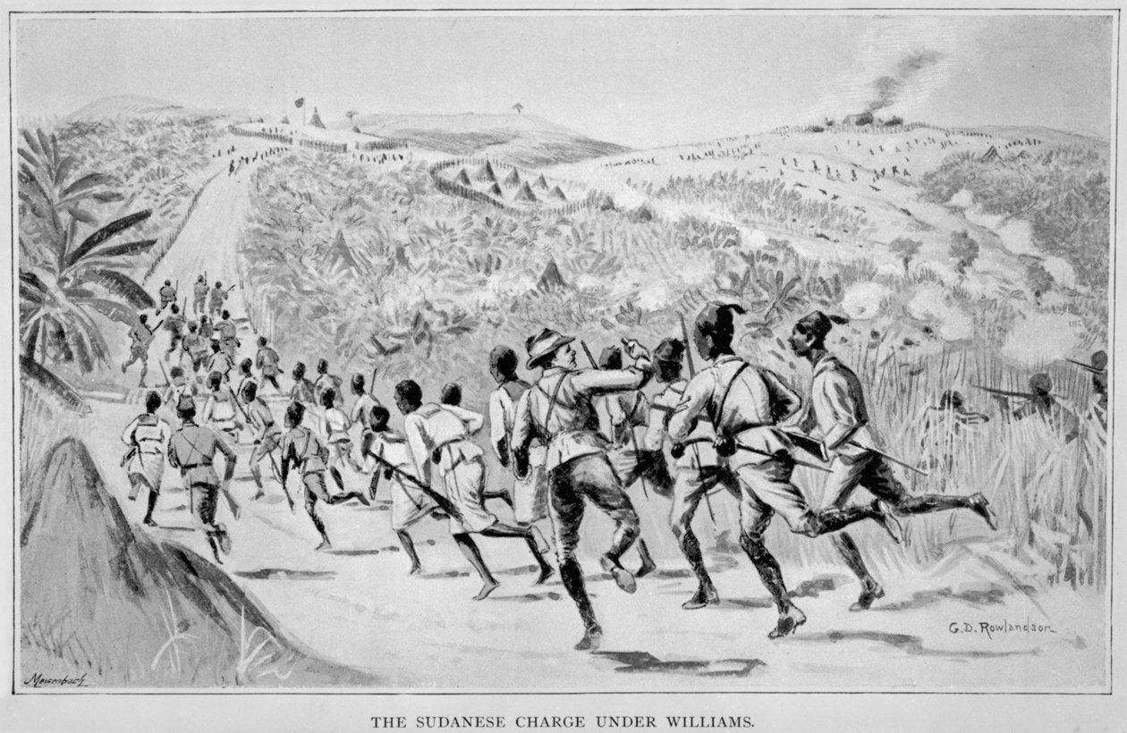 A Carga Sudanesa sob o comando de Williams, de "A Ascensão do Nosso Império do Leste da África", de Lord Frederick JD Lugard, 1893 de George Derville Rowlandson